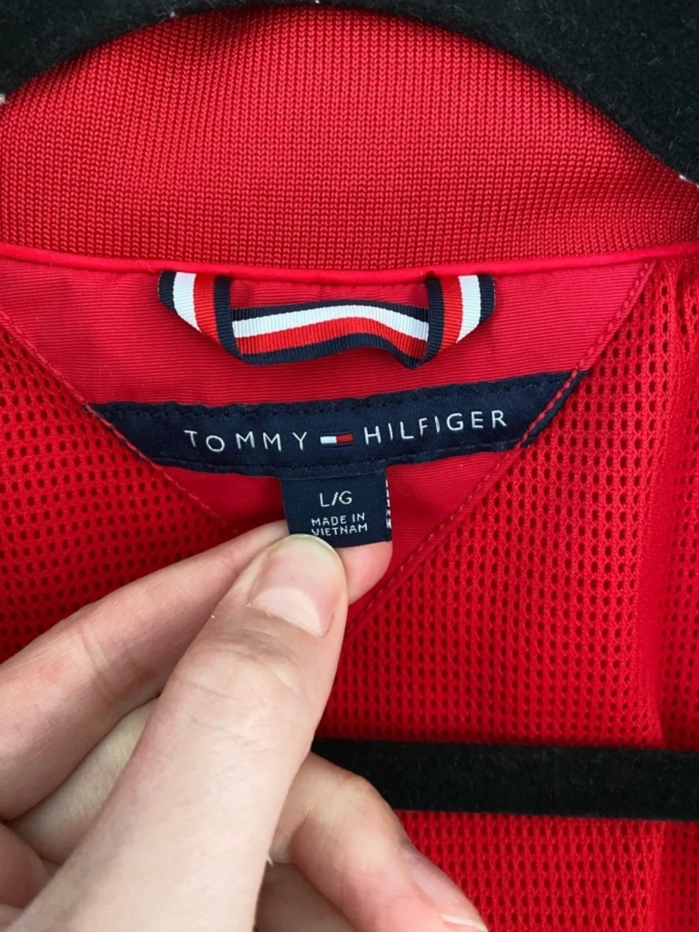 Tommy Hilfiger - Red White Navy Colorblock Zip Windbreaker Cinch Waist Jacket